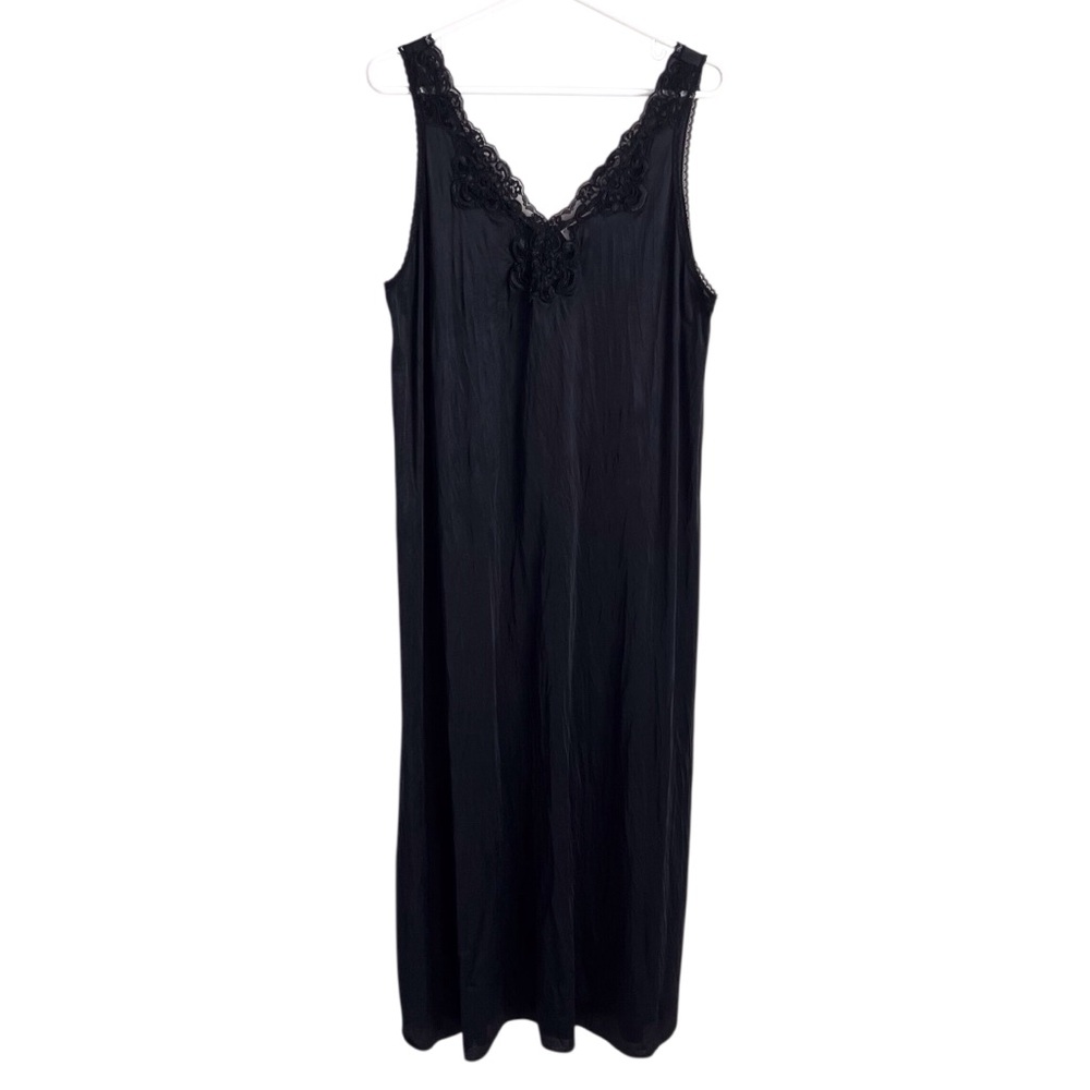 Vanity Fair VTG Black Slip Dress Lace Maxi Feminine Romantic Coquette Large